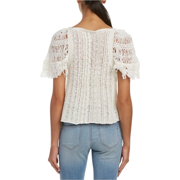 Free People Blackbird Macrame Open Knit Boho Blouse Ivory Combo XS NWT - Picture 2 of 11